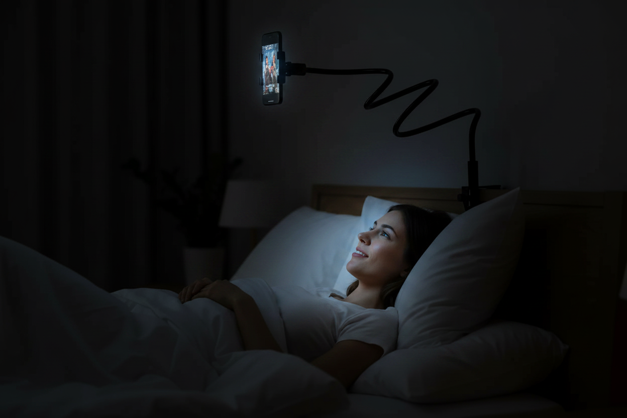 Femme chambre noire support mobile film