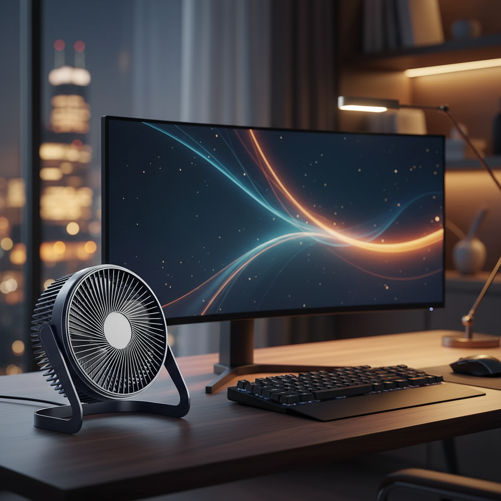 Mini ventilateur USB sur bureau