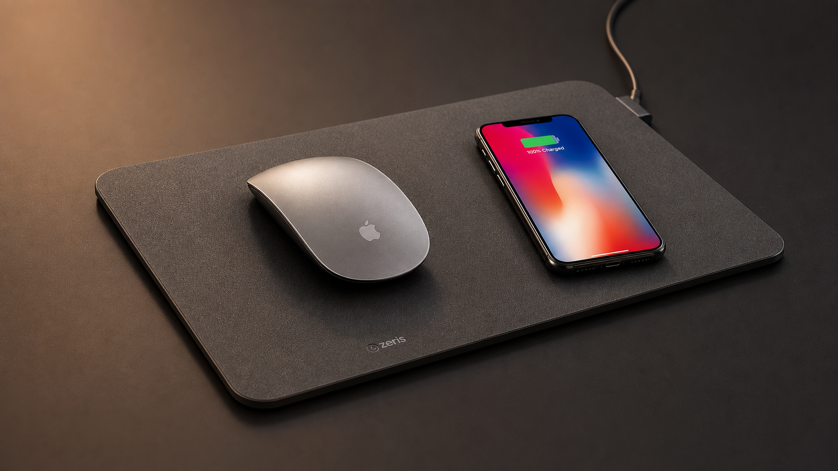 Tapis de souris chargeur sans fil – Support smartphone élégant pour bureau